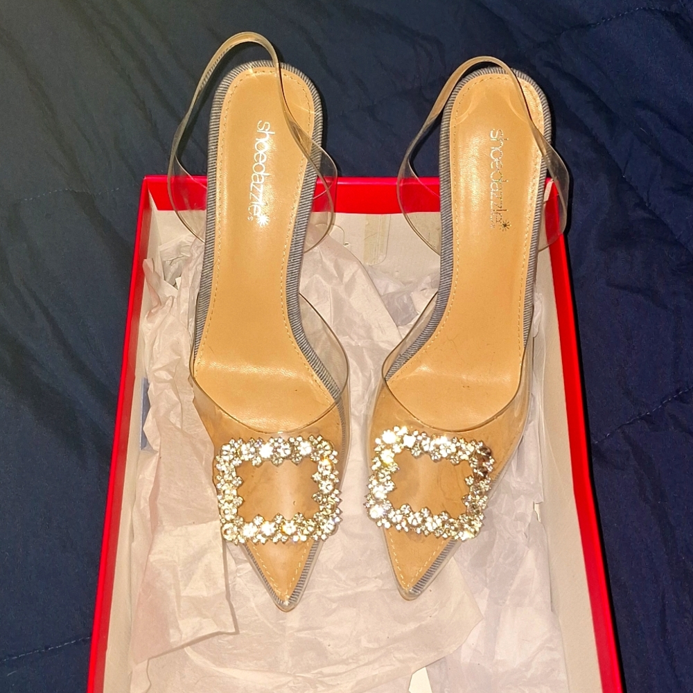Shoedazzle Sael clear kitten heel pumps